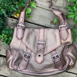 Pebble Leather Metallic Pewter Shoulder Bag